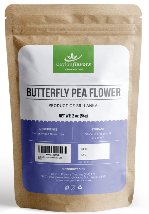 Naturally Grown Butterfly Pea Flower Loose Tea (2oz/56g) Ceylon Flavors - Fresh and Pure
