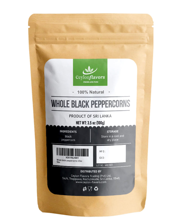 Whole black peppercorns harvested from Sri Lanka 100g (3.5 oz)