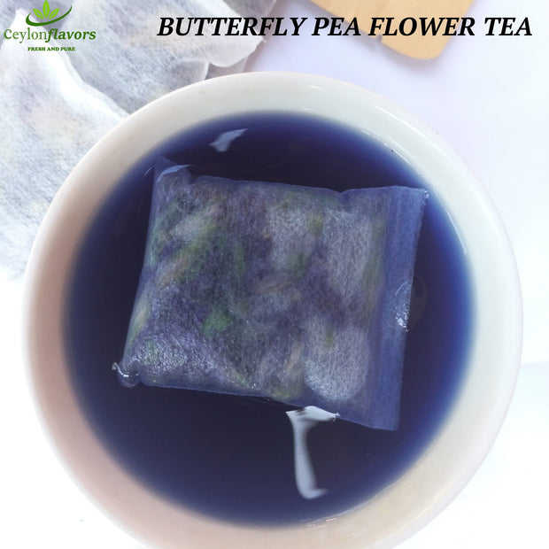 Ceylon Butterfly Pea Flower Tea Bags Pack of 30, Healthy Herbal Butterfly Pea Tea for Drinks, Food Coloring, Organic Dried Butterfly Pea Flowers Sourced from Sri Lanka