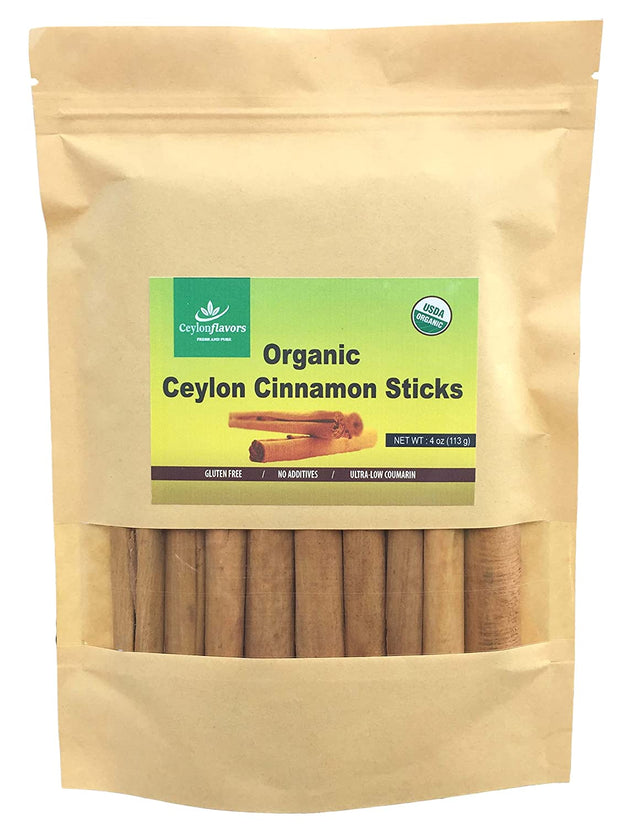 Organic Ceylon Cinnamon Sticks 3"Cut, (4oz/114g) Ceylon Flavors - Fresh and Pure