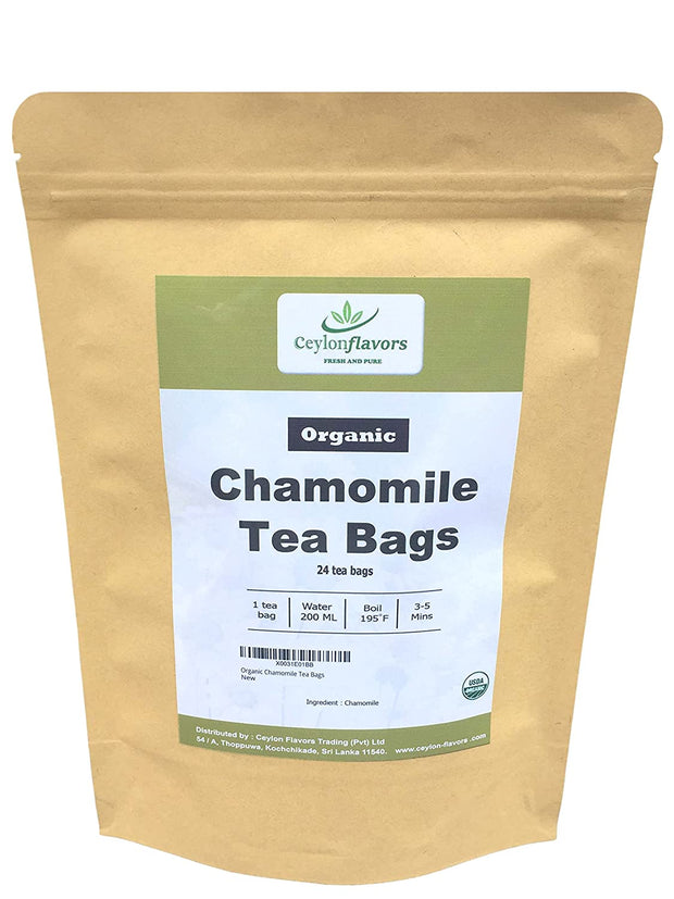 Organic Chamomile Tea - Pack of  24 Tea Bags Ceylon Flavors - Fresh and Pure