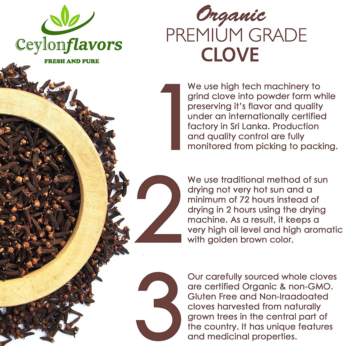 Organic Clove Powder - Premium Grade, (3.5oz/100g) Ceylon Flavors - Fresh and Pure
