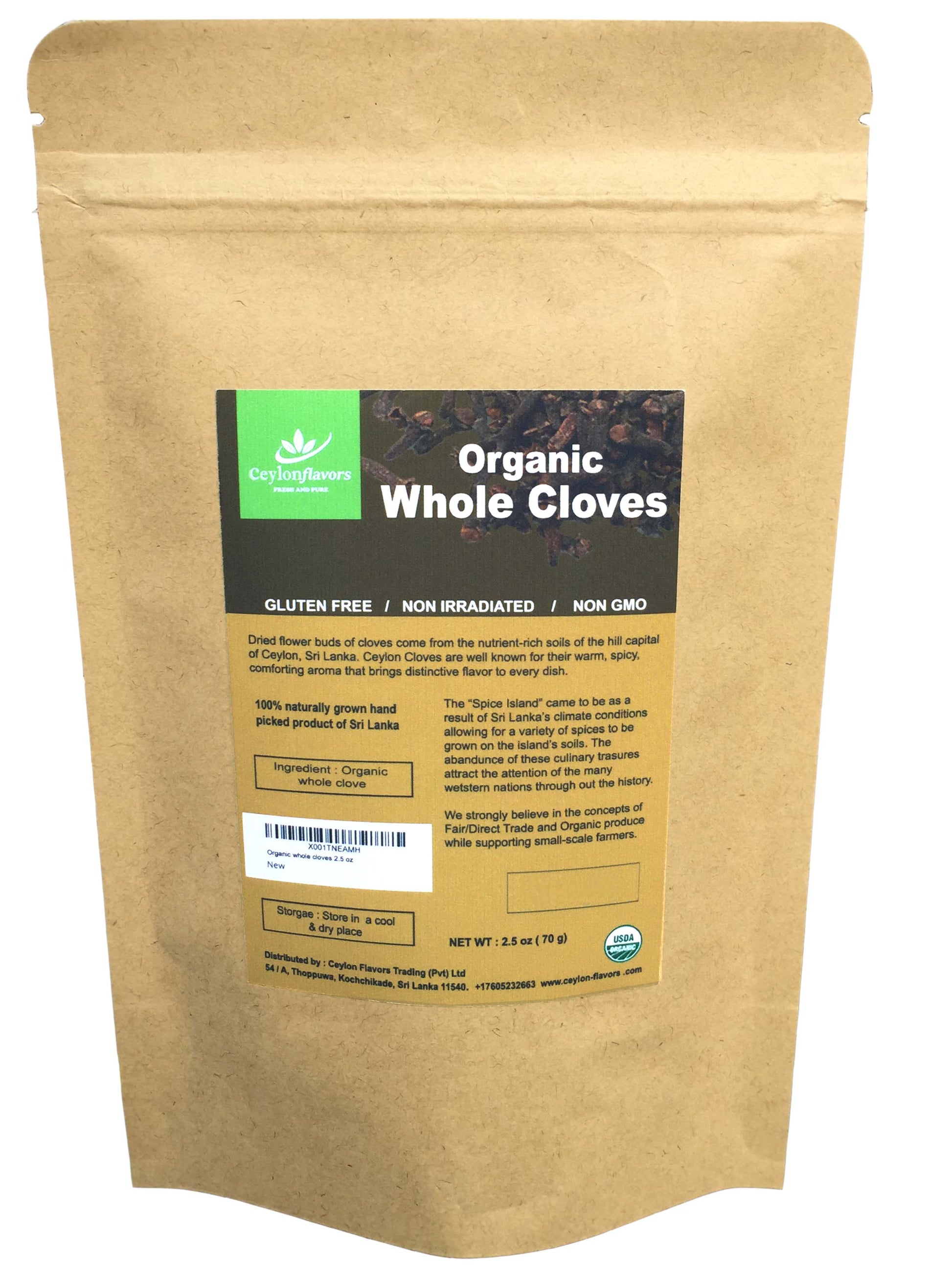 Organic Cloves Whole- Premium Grade,  ( 2.5oz/70g) Ceylon Flavors - Fresh and Pure