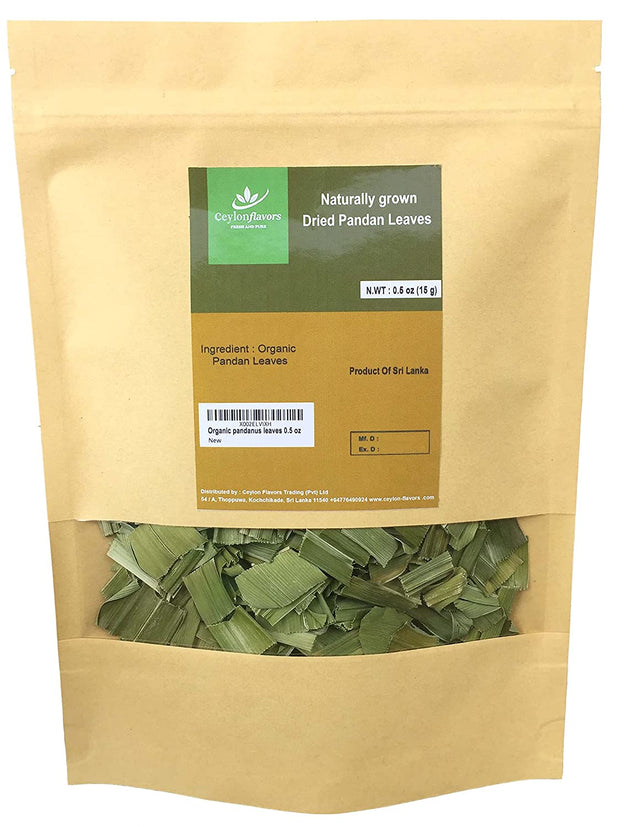 Organic Dried Pandan Leaves Premium Grade (0.5oz/14g) Ceylon Flavors - Fresh and Pure