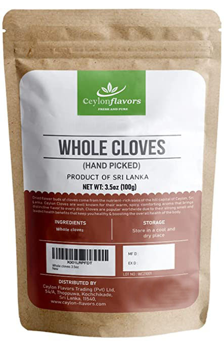 Organic Whole Cloves - Premium Grade (3.5oz/100g) Ceylon Flavors - Fresh and Pure