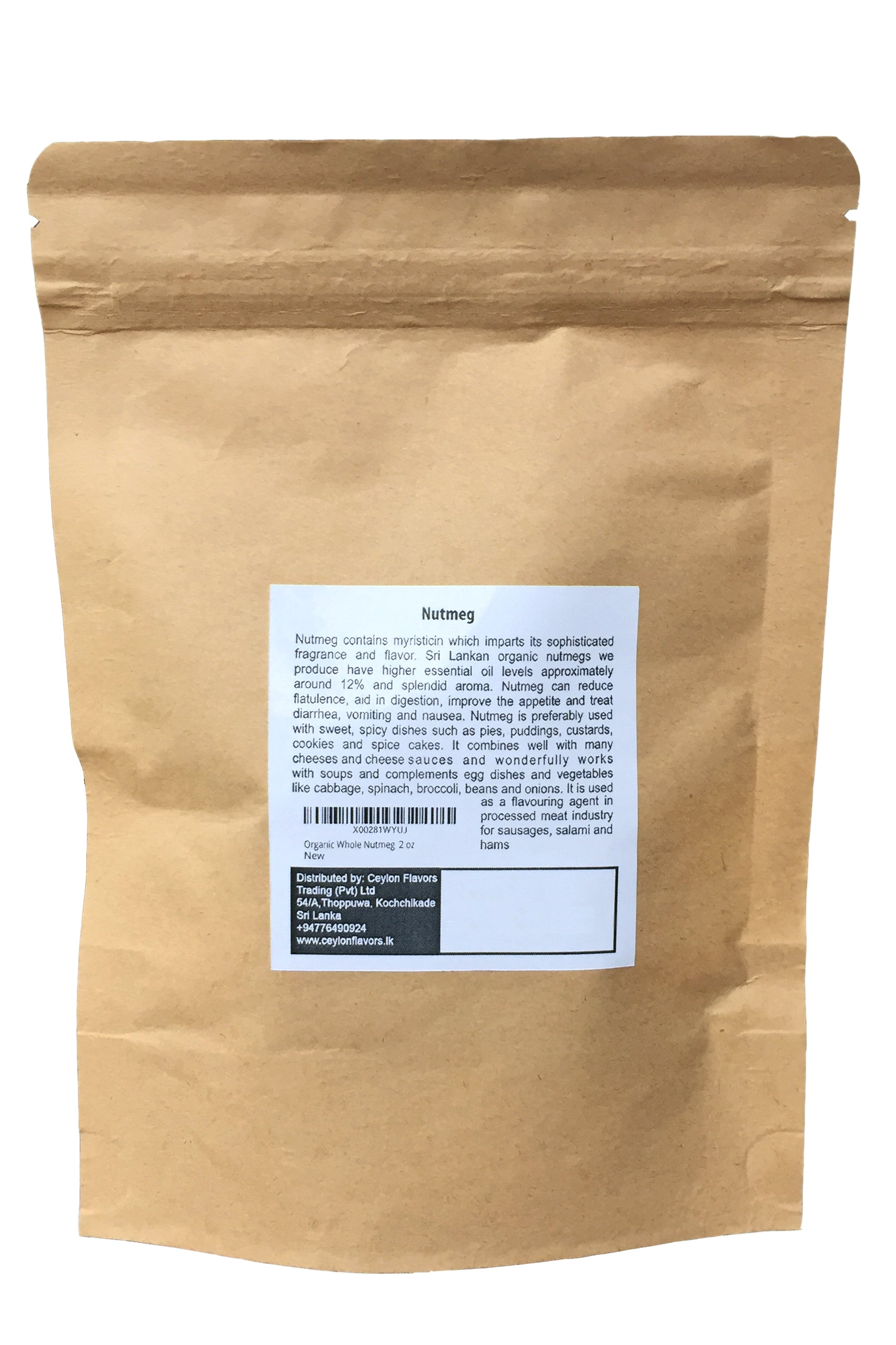 Organic Whole Nutmeg - Premium Grade (2oz/56g) Ceylon Flavors - Fresh and Pure